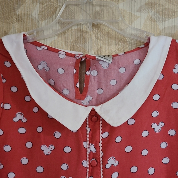 Disney Lauren Conrad Minnie Polka Dot Collared Blouse 3/4 Sleeve Small Pink Top - Picture 3 of 9